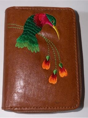 LAVISHY Green Hummingbird Flowers EMBROIDERED WALLET VEGAN FAUX LEATHER 3.5”x5”